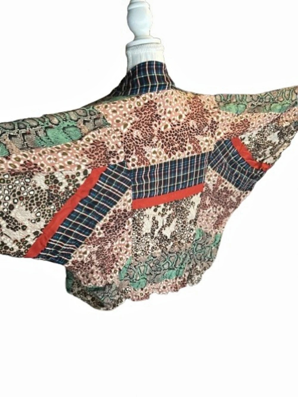 Open Top Kimono IVY JANE Short Sleeved Boho Shirt Blouse Plaid Extra Small XS